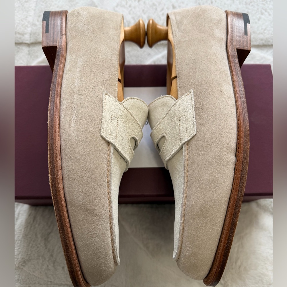 NEW! $1,980 John Lobb “Lopez” Suede Sand Cream Beige Tan Loafers 9W 10D - Picture 4 of 10
